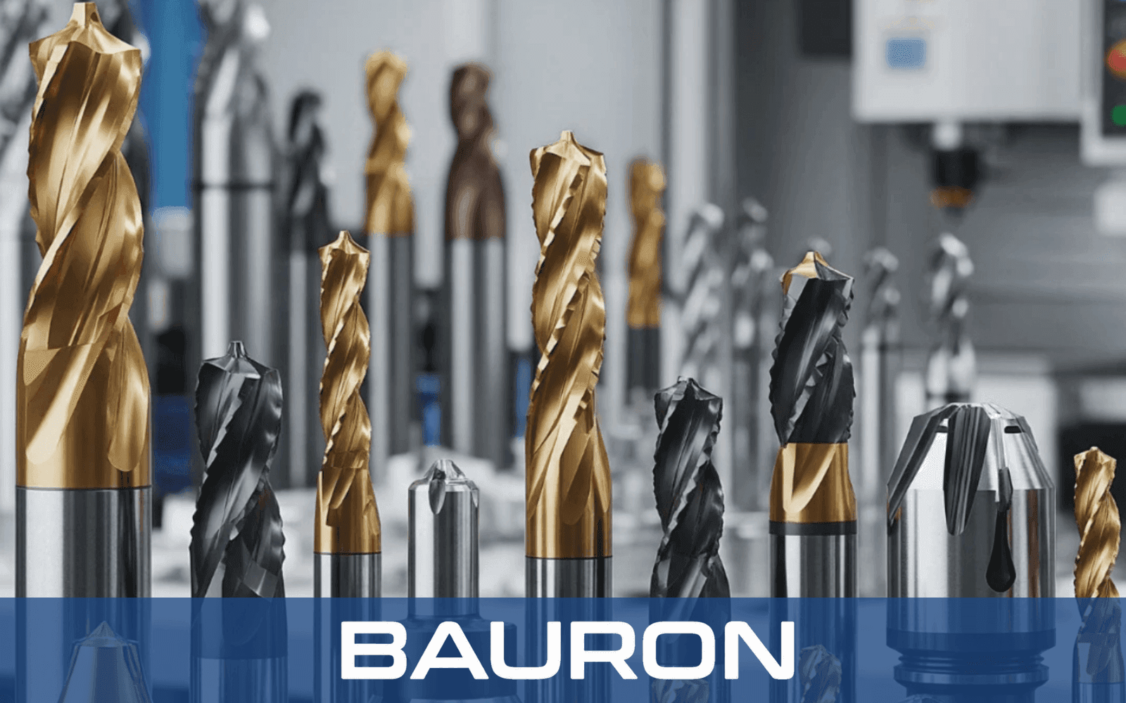 A range of precision CNC cutting tools in a manufacturing environment